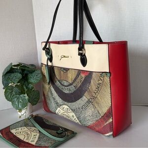 Multicolor Graphic Gattinoni Tote with Pouch Set.